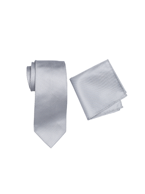 Breeze Mens Tie And Pocket Square Set Silver