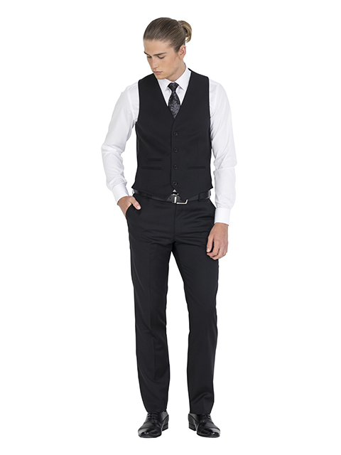 ZV031 Zenetti Tailored Fit, Black, Four Button, Pure Wool Lounge Vest
