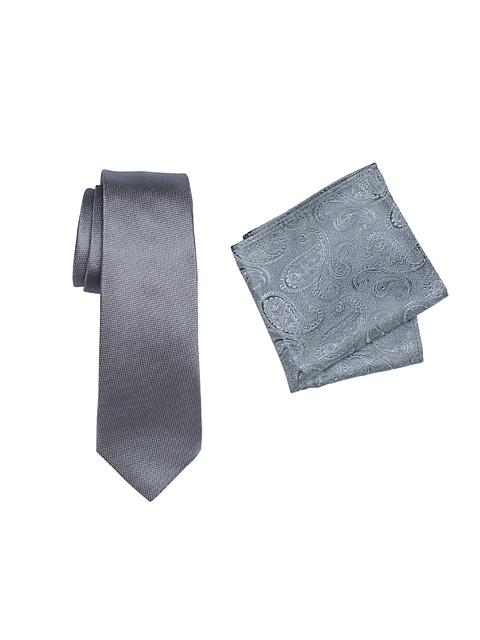 Zenetti silk tie and hank box set Silver