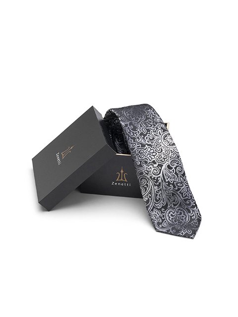 ZTH025 Zenetti silk tie and hank box set Black