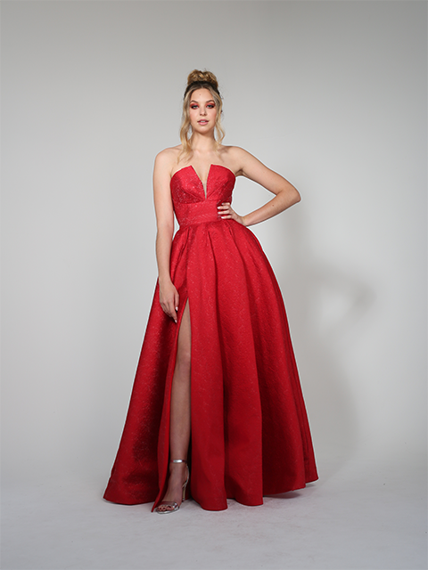 TA611B Tina Holly Red Evening Gown