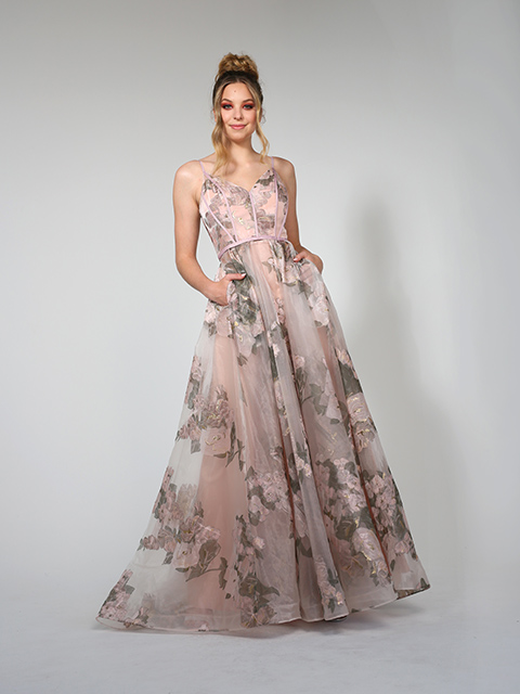 TA616 Tina Holly Floral Evening Gown