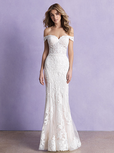 Allure Romance 3357 Off-Shoulder Sheath Lace Wedding Dress