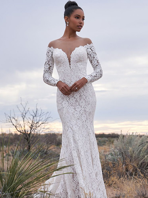 Allure Romance 3366 Off-Shoulder Sleeves Lace Wedding Dress