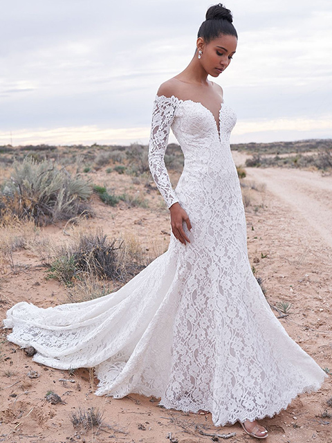 Allure Romance 3366 Off-Shoulder Sleeves Lace Wedding Dress