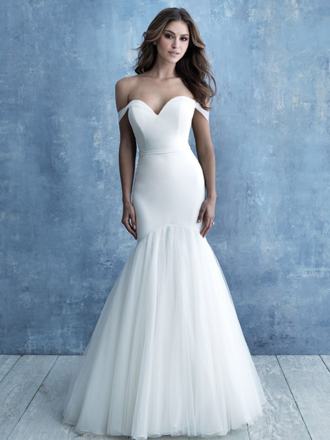 Allure Bridals 9719 Off-Shoulder Cap Sleeve Fit and Flare Gown