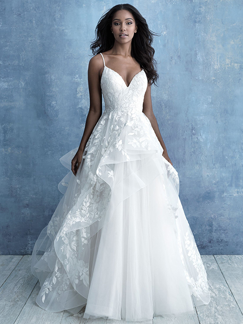Allure Bridals 9721 Ruffles Cascade Skirt Floral Gown