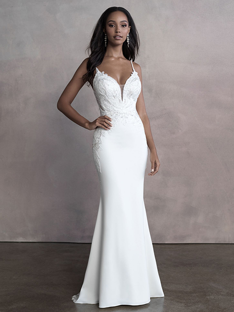 Allure Bridals 9815 Crepe with Beaded Lace Gown