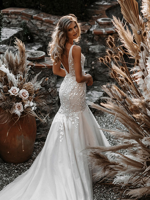 Abella E151 Nadine Shimmer Blossoms Across Wedding Dress