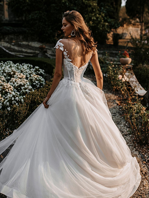 Abella E155 Paulina Classic Sheer Cap Sleeves Wedding Dress