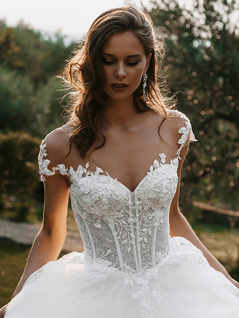 Abella E155 Paulina Classic Sheer Cap Sleeves Wedding Dress