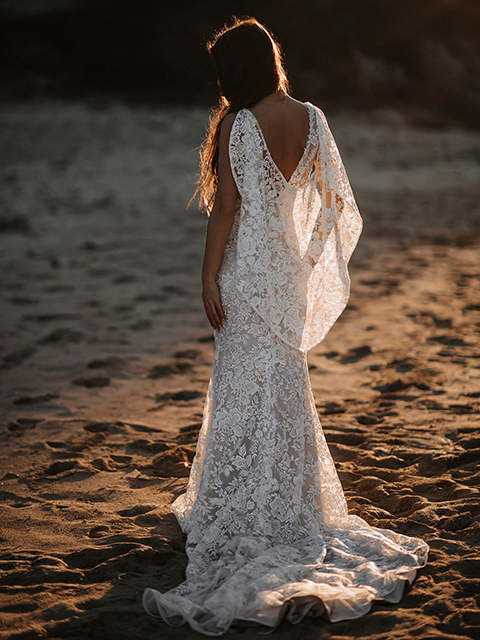 Abella E164 Freya Fluttering Cap Sleeve Veil Wedding Dress