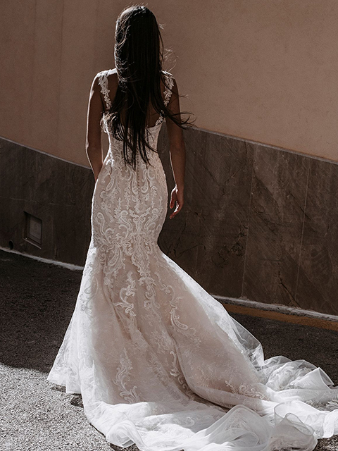 Abella E171 Alma Lace Off-Shoulder Straps Wedding Dress