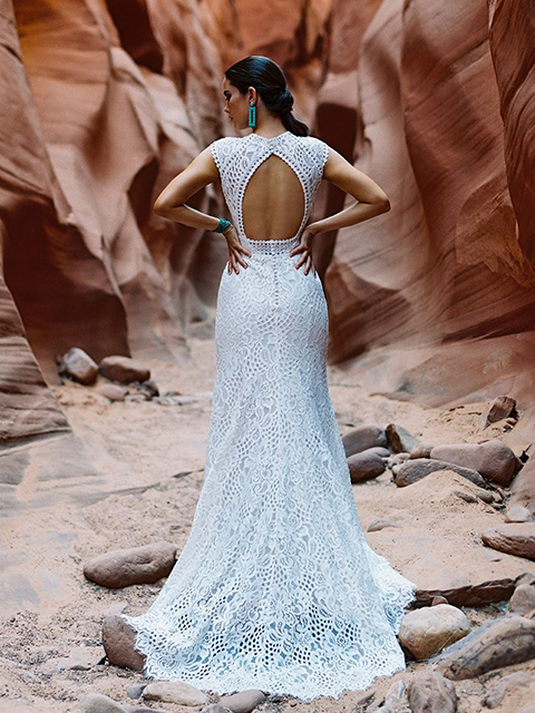 F196 Lace Keyhole Back Sheath Silhouette Wedding Dress