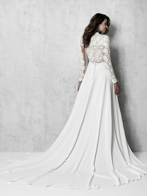 MJ623 A-line Lace Sleeves Soft Skirt Wedding Dress