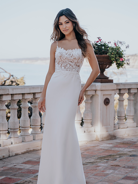 Graceful A-Line Wedding Dress with Delicate Spaghetti Straps, Elegant Boat Neckline, and a Flattering Natural Waistline for a Timeless Bridal Look main image 1